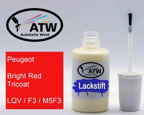 Peugeot, Bright Red Tricoat, LQV / F3 / M5F3: 20ml Lackstift, von ATW Autoteile West.